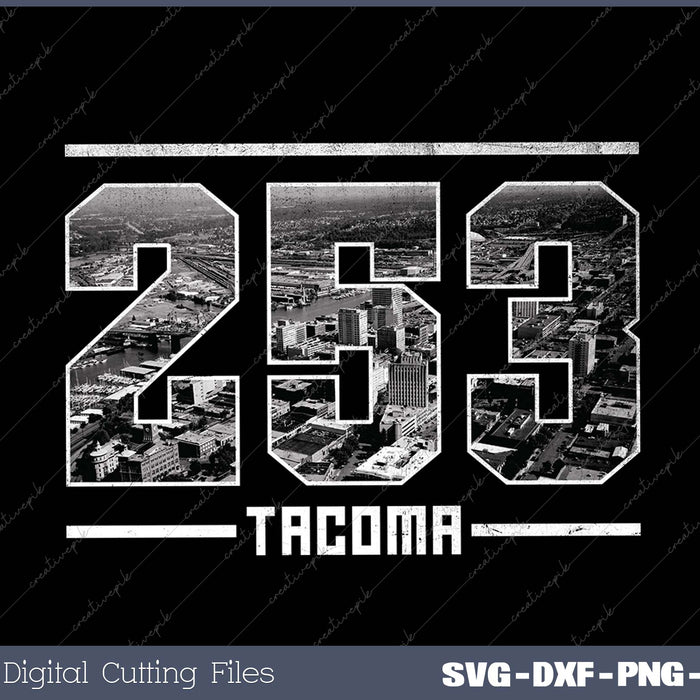 Vintage Tacoma 253 Area Code Washington State Skyline SVG Printable Files