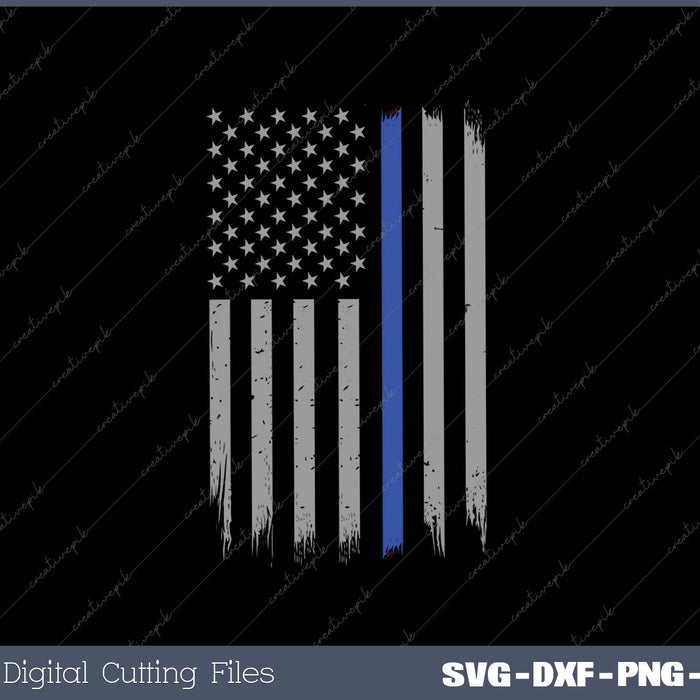 Vintage Thin Blue Line Police Support USA Flag SVG PNG Cutting Printable Files