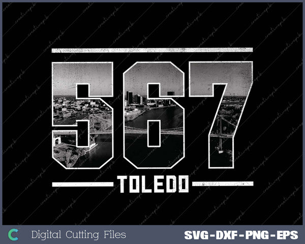 Vintage Toledo 567 Area Code Ohio Skyline SVG Cut files