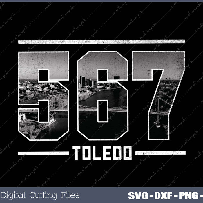 Vintage Toledo 567 Area Code Ohio Skyline