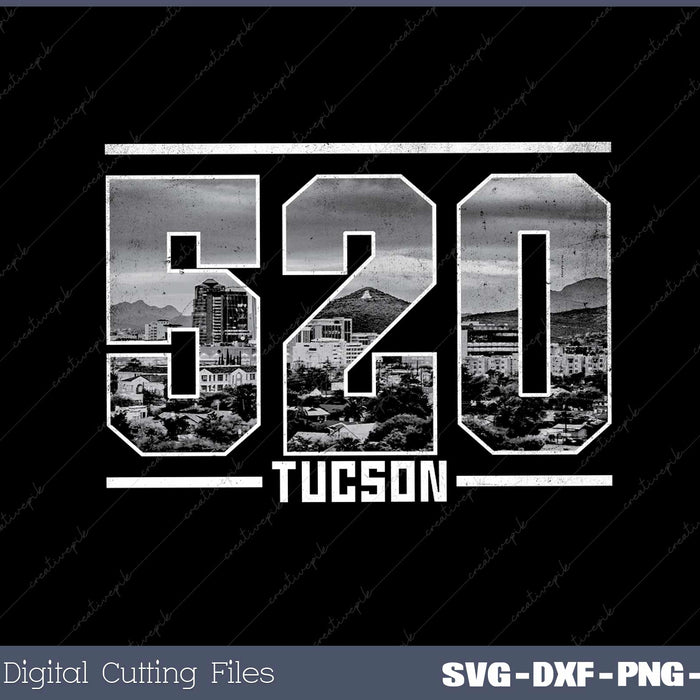 Vintage Tucson 520 Area Code Arizona Skyline SVG File