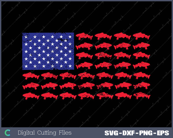 Vintage USA Fish American Flag Fishing Gifts ABS001 SVG PNG Cutting Printable Files