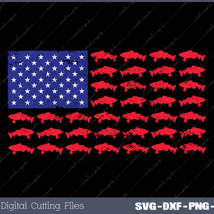 Vintage USA Fish American Flag Fishing Gifts ABS001 SVG PNG Cutting Printable Files