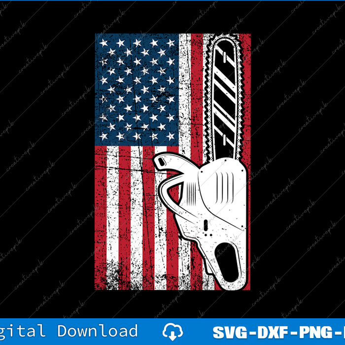 Vintage US Flag Chainsaw Cute Woodworker Funny Logger SVG PNG Printable File