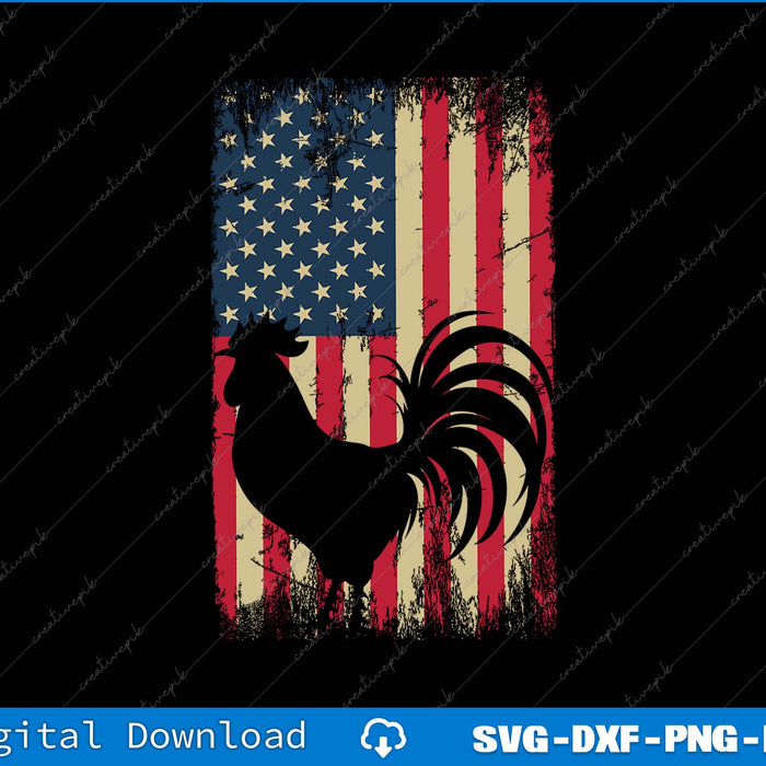 American flag with a rooster silhouette on a black background