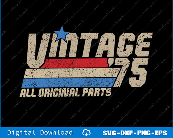 Vintage '75 design with red, white, and blue colors on a black background.