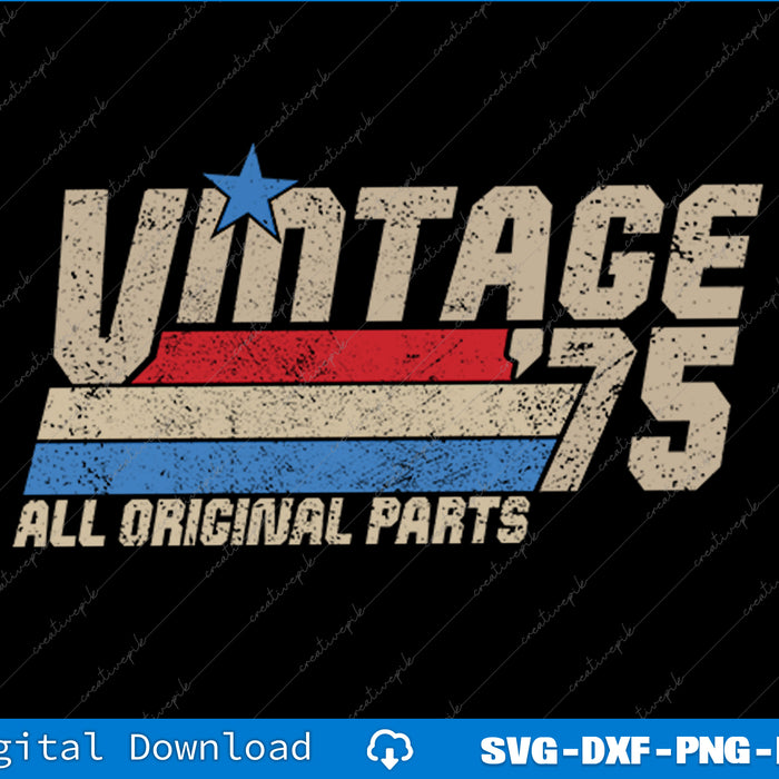 Vintage '75 design with red, white, and blue colors on a black background.