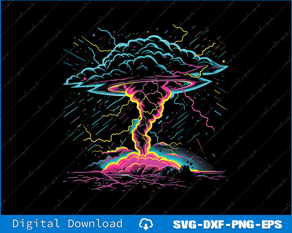 Colorful UFO design on a black background with digital download text at the bottom.