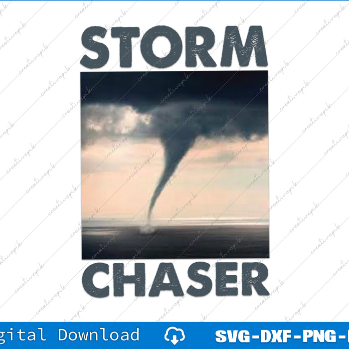 Tornado with 'Storm Chaser' text on a white background