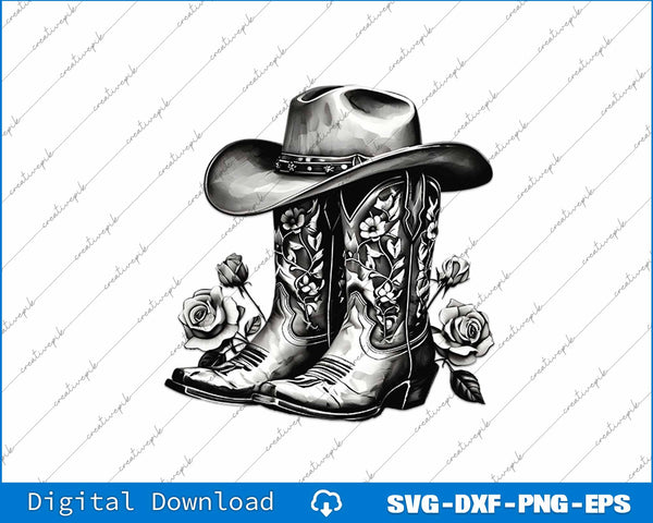 Western Flowers Cowboy Boots SVG PNG Cutting Printable Files