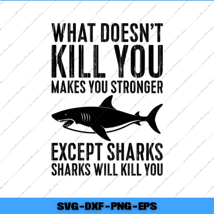 Motivational quote with a shark silhouette on a white background