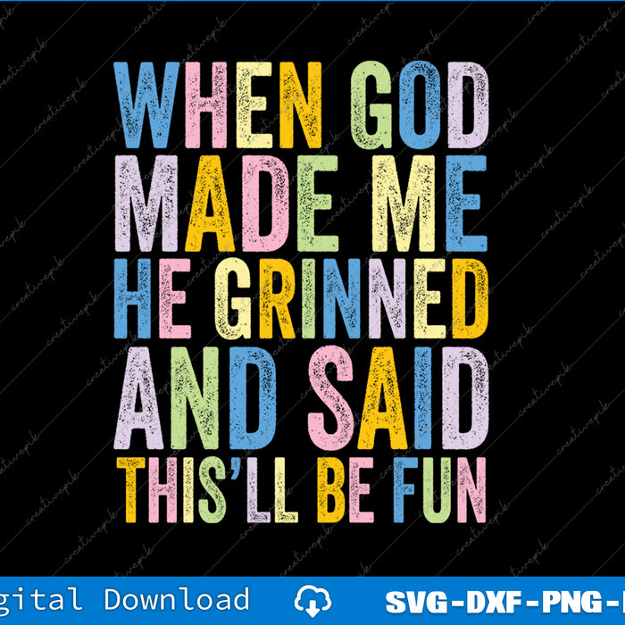 Colorful text design with a humorous quote on a black background