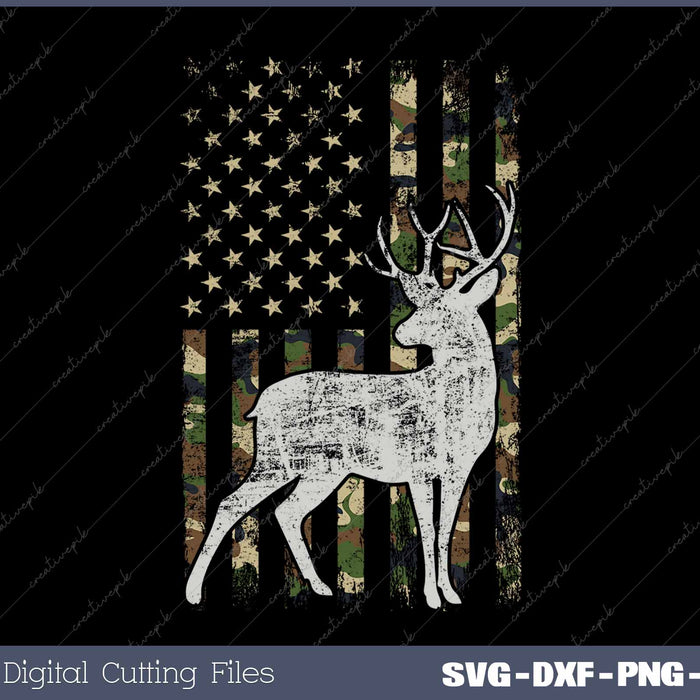 Whitetail Buck Deer Hunting American Camouflage USA Flag SVG PNG Cutting Printable Files