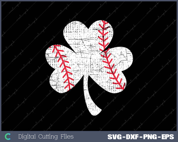 Womens Baseball Shamrock St Patrick's Day Vintage Style V-Neck SVG PNG Cutting Printable Files