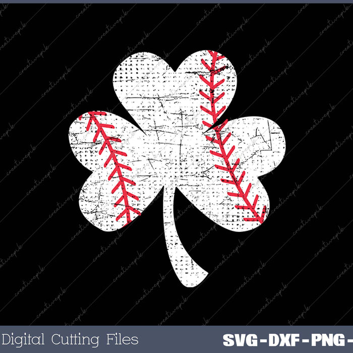 Womens Baseball Shamrock St Patrick's Day Vintage Style V-Neck SVG PNG Cutting Printable Files