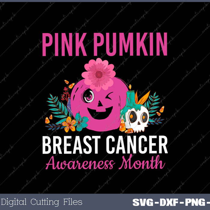 Womens Pink Pumpkin Breast Cancer Awareness Month SVG PNG Cutting Printable Files