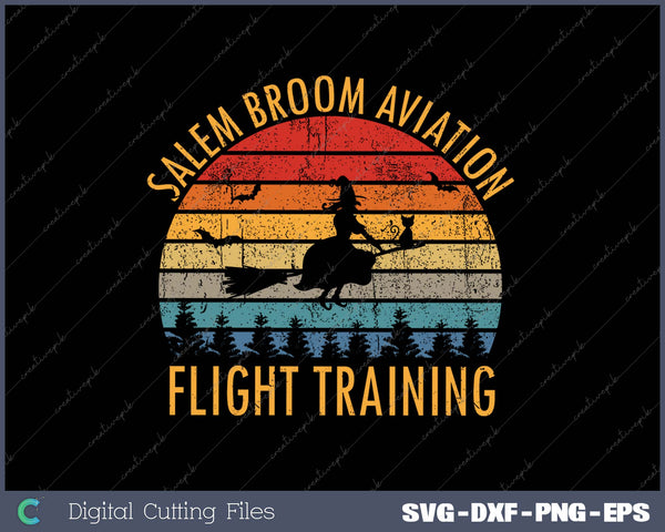 Womens Salem Broom Aviation Flight Halloween Witch Cat Vintage