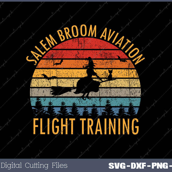 Womens Salem Broom Aviation Flight Halloween Witch Cat Vintage