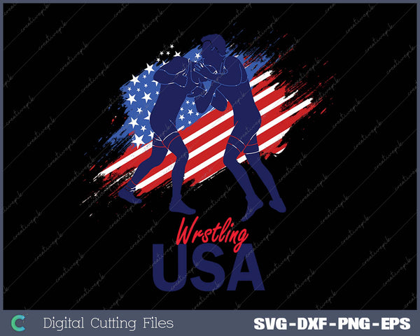 Wrestling Support the Team Wrestling Athlete USA Flag SVG PNG Printable Files