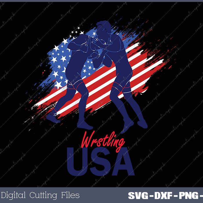 Wrestling Support the Team Wrestling Athlete USA Flag SVG PNG Printable Files