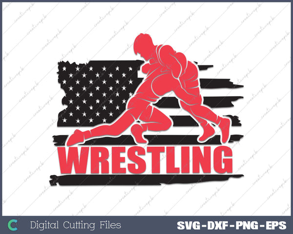 Wrestling USA American Flag Vintage 4th Of July Gift