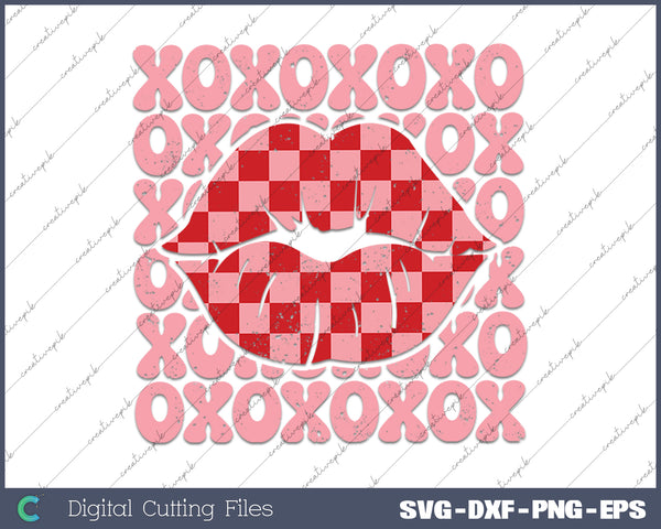 XOXO Checker Lips Valentines Day SVG PNG Cutting Printable Files