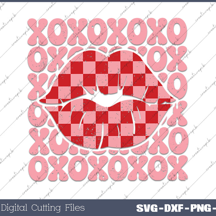 XOXO Checker Lips Valentines Day SVG PNG Cutting Printable Files