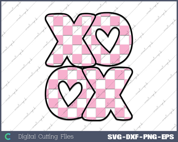 XoXo Checker Cute Valentine Hugs & Kisses Valentine Day SVG PNG Cutting Printable Files