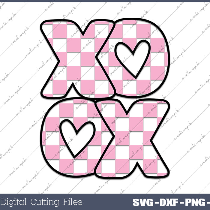 XoXo Checker Cute Valentine Hugs & Kisses Valentine Day SVG PNG Cutting Printable Files