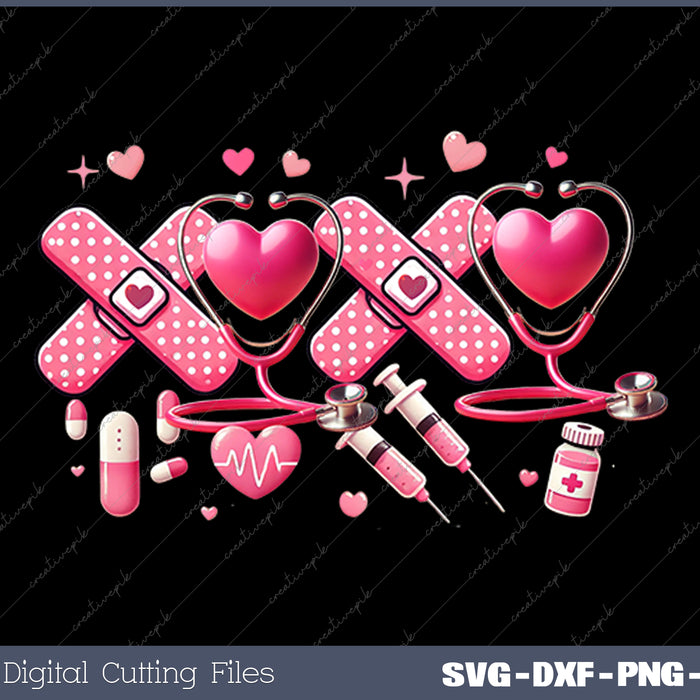 Xoxo Nurse Valentine Nurse Heart Stethoscope SVG 