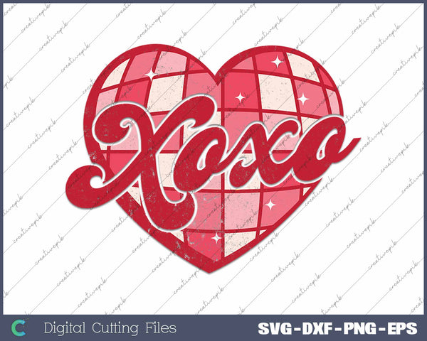 Xoxo Retro Valentines Heart SVG PNG Cutting Printable Files