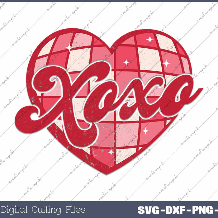 Xoxo Retro Valentines Heart SVG PNG Cutting Printable Files