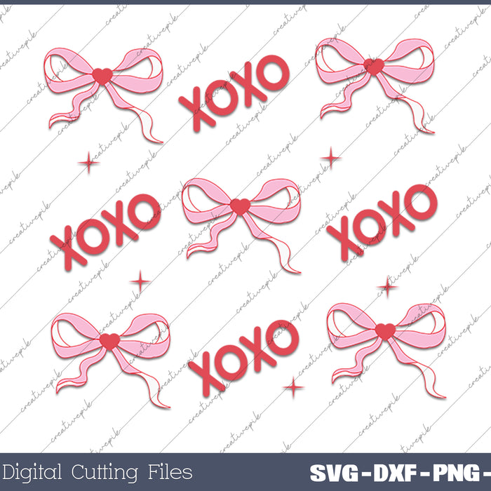 Xoxo Valentine Coquette Bow Clipart Valentines day SVG PNG Cutting Printable Files