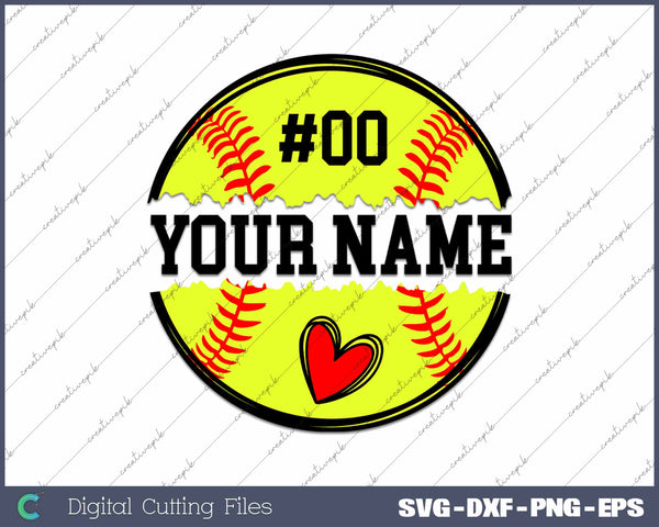 Your Name Custom Softball Template SVG PNG Cutting Printable Files