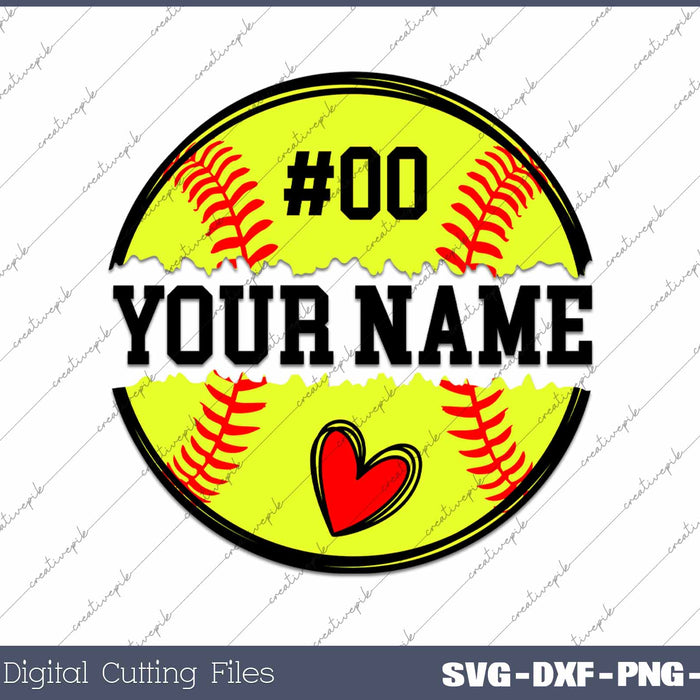 Your Name Custom Softball Template SVG PNG Cutting Printable Files