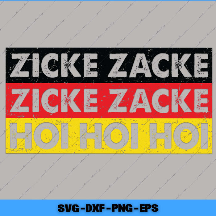 Text design with 'Zicke Zacke' and 'Hoi Hoi Hoi' on a gray background
