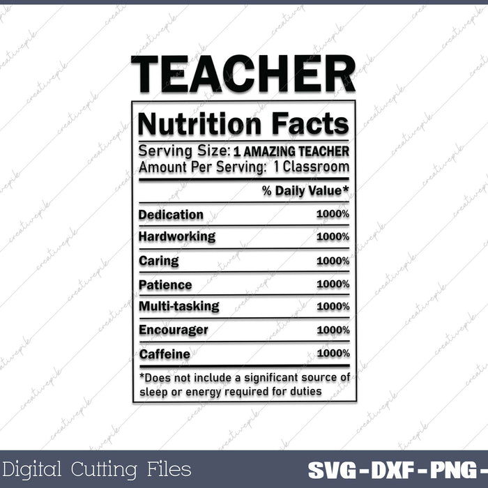 Teacher Nutrition Facts SVG PNG Cutting Printable Files